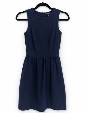 Madewell Afternoon Fit & Flare Dress XXS Navy Cotton Pockets Back Zip